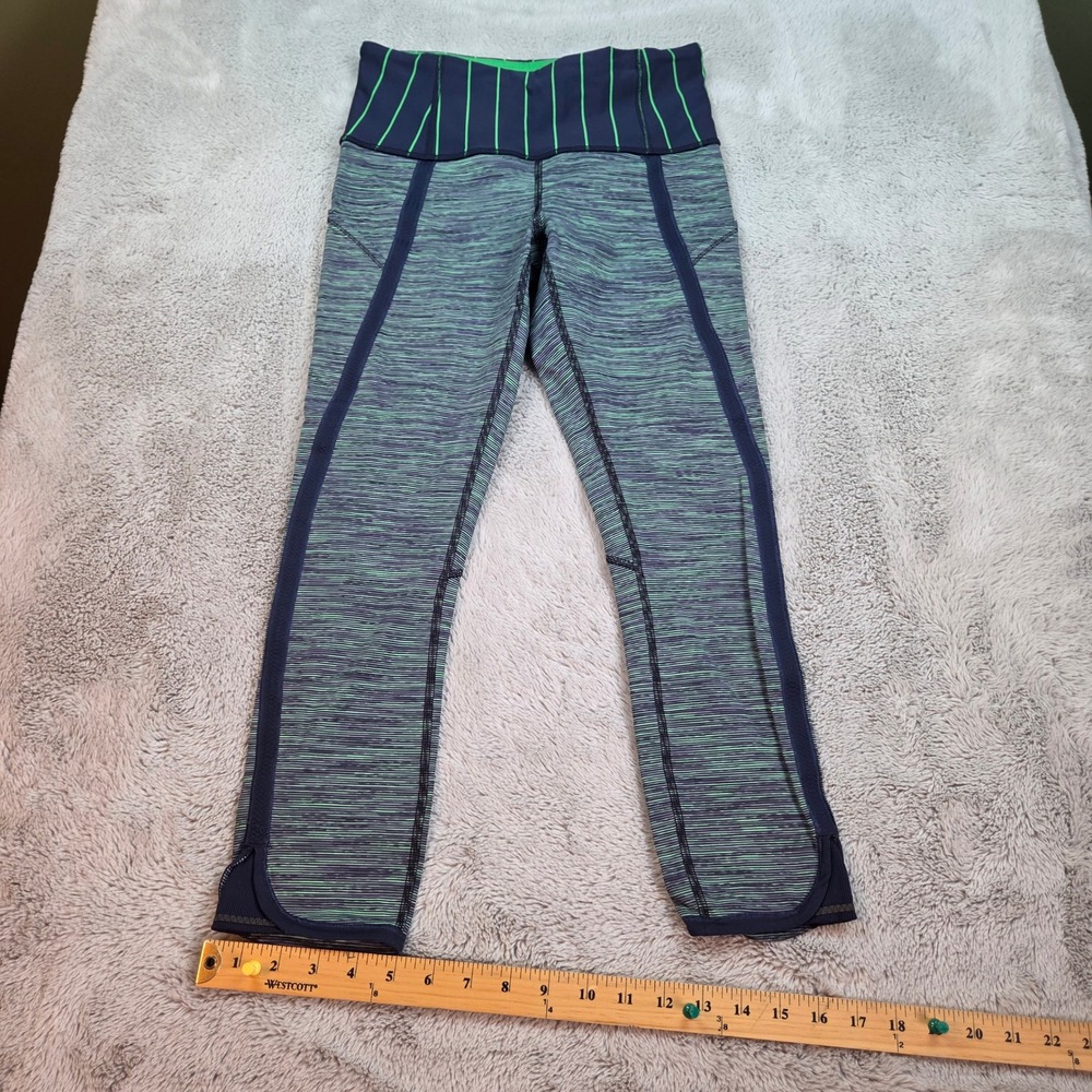 Lululemon Run Speed Crop Womens 4 Space Dye Stripe Athletic Leggings Navy Green